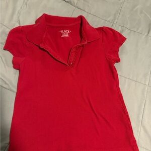 Girls Uniform Ruffle Soft Stretch Pique Polo - Red